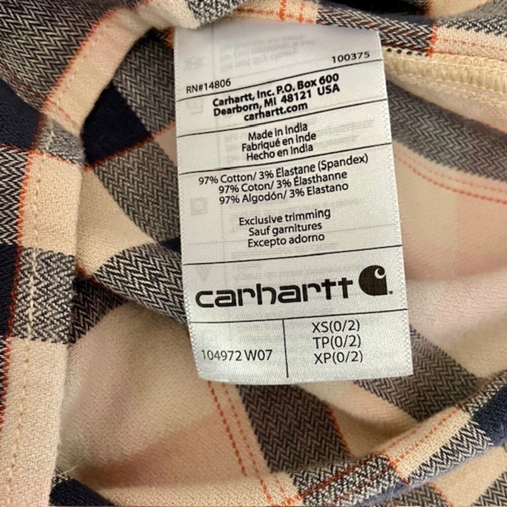 Carhartt Rugged Flex Plaid Woman's Shirt Top Blouse XS Loose Fit Cabincore - Picture 4 of 11